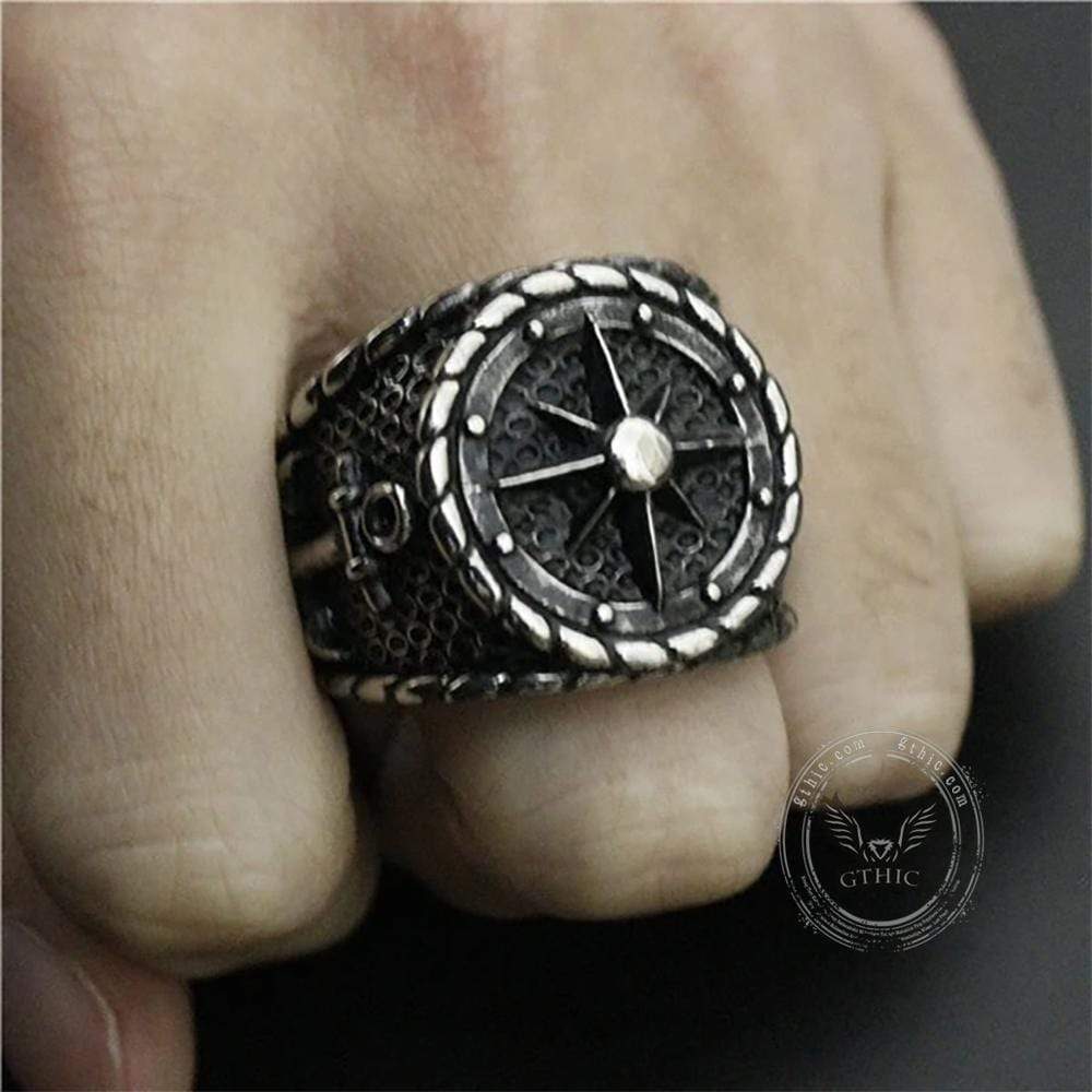 Striking Anchor and Compass Stainless Steel Marine Ring