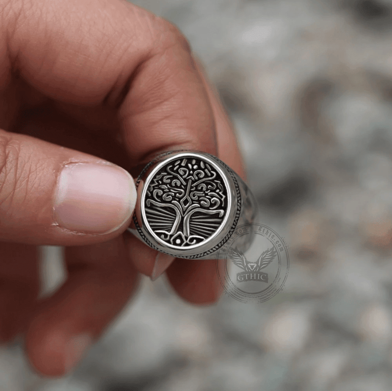Tree of Life Signet Stainless Steel Viking Ring