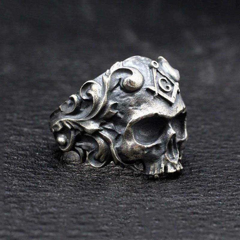 Vine Sterling Silver Skull Masonic Ring