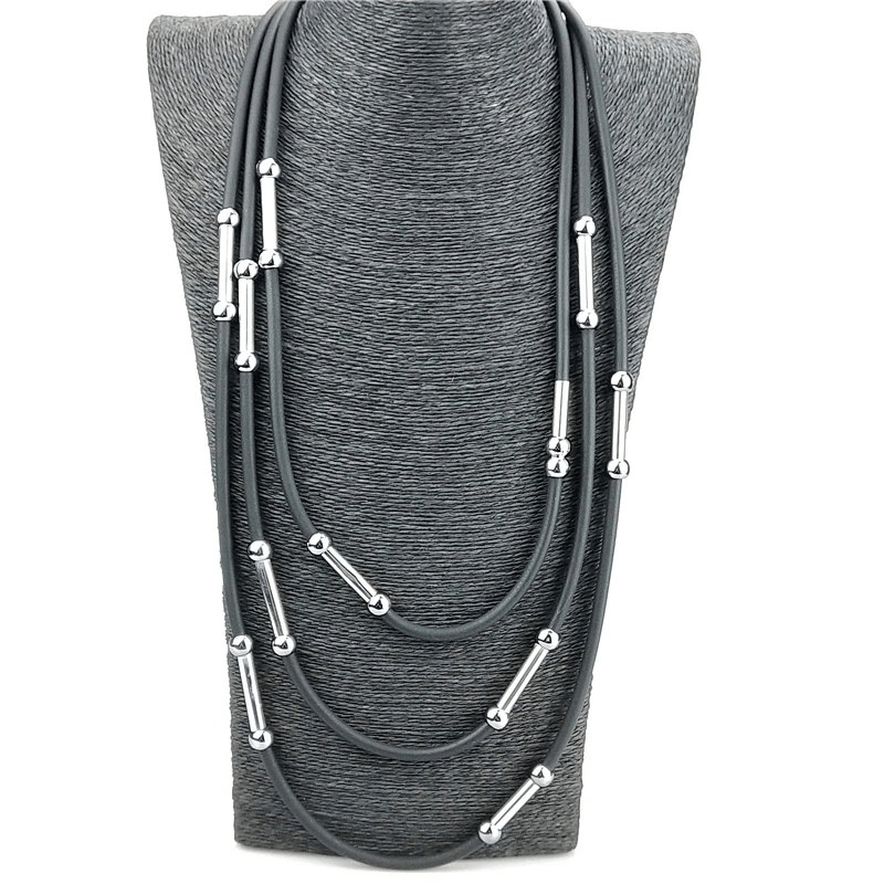 Handmade Rubber Necklaces / Black Rope Jewelry / Bohemia Statement Pendant Necklaces