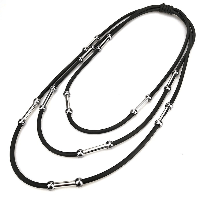 Handmade Rubber Necklaces / Black Rope Jewelry / Bohemia Statement Pendant Necklaces