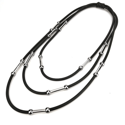 Handmade Rubber Necklaces / Black Rope Jewelry / Bohemia Statement Pendant Necklaces