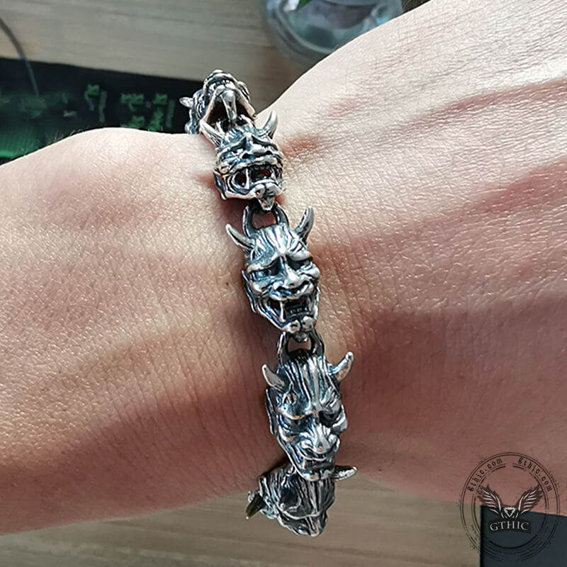 Hannya Oni Mask Sterling Silver Bracelet