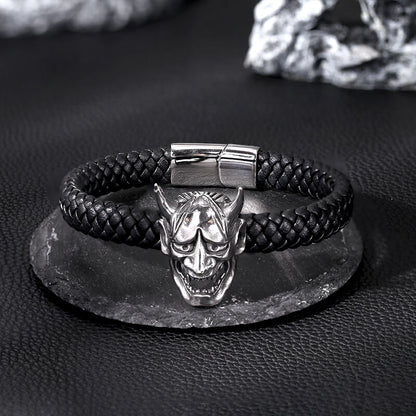 Hannya Oni Stainless Steel Leather Bracelet