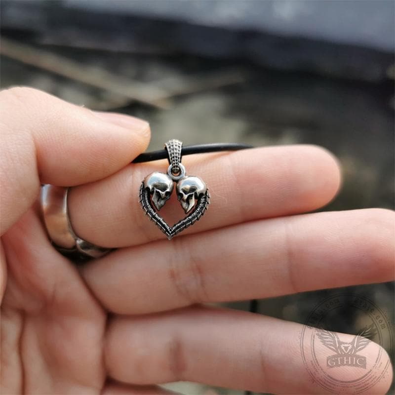 Heart Shaped Skull Sterling Silver Pendant