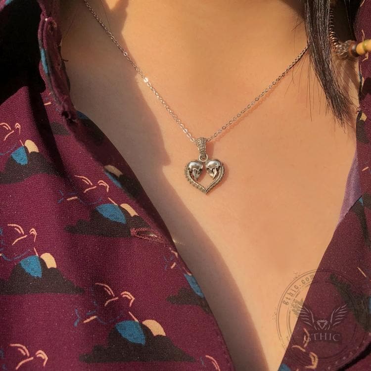 Heart Shaped Skull Sterling Silver Pendant