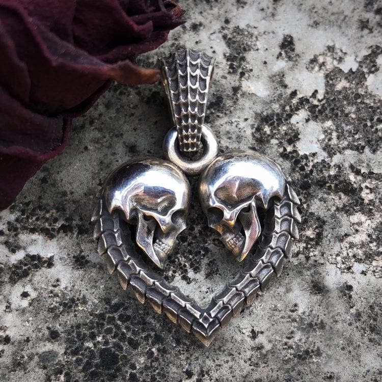 Heart Shaped Skull Sterling Silver Pendant