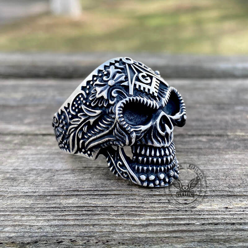 Heavy Metal Sterling Silver Masonic Skull Ring