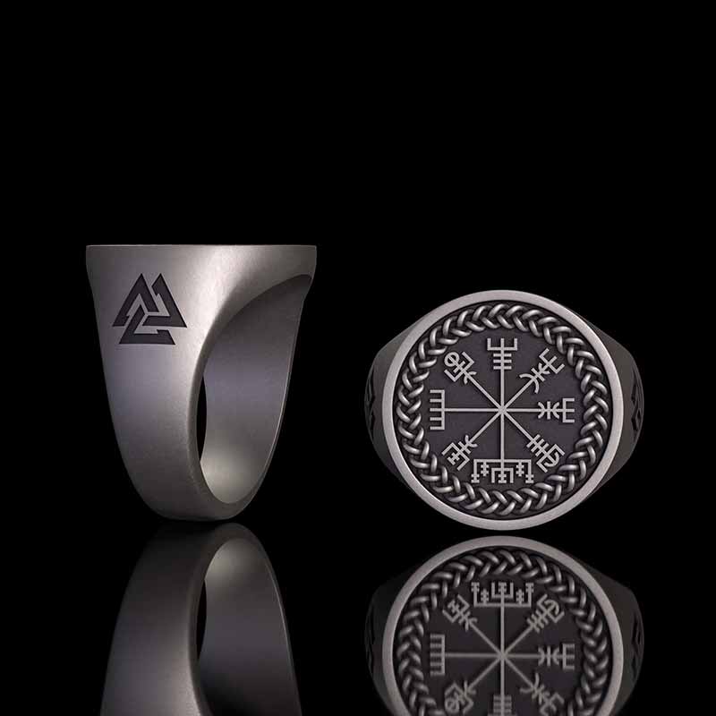 Helm of Awe Valknut Sterling Silver Viking Ring
