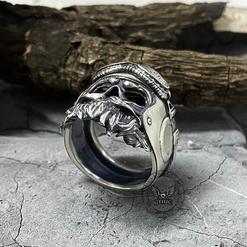 Helmet Skull Sterling Silver Ring