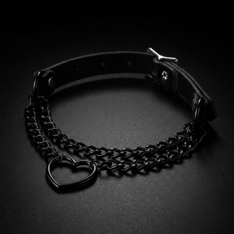 Heart Chain Leather Choker