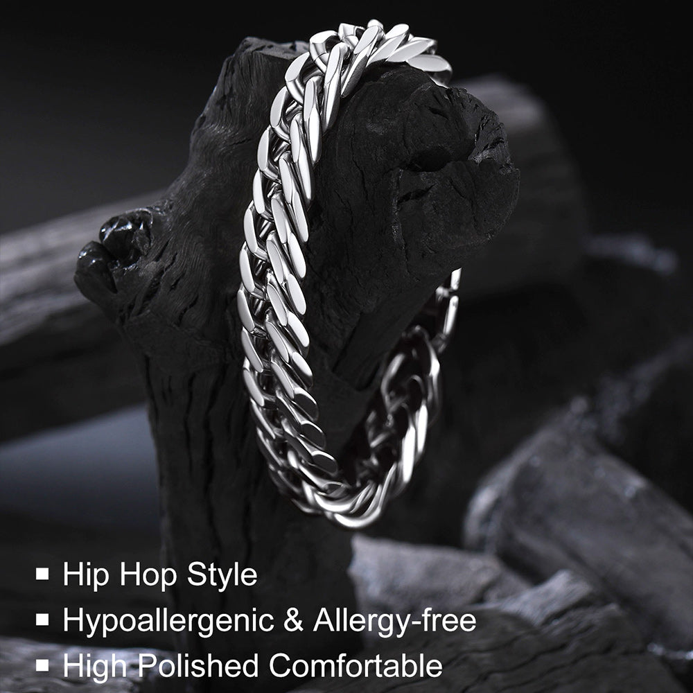 Cuban Link Chain Bracelets Set for Couple, 8/12mm Width