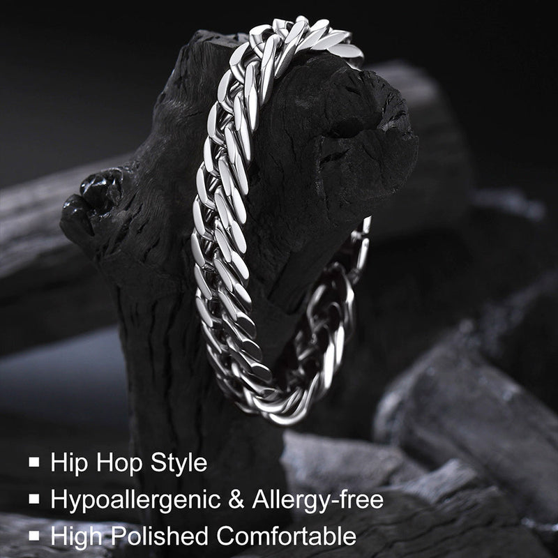 Cuban Link Chain Bracelets Set for Couple, 8/12mm Width