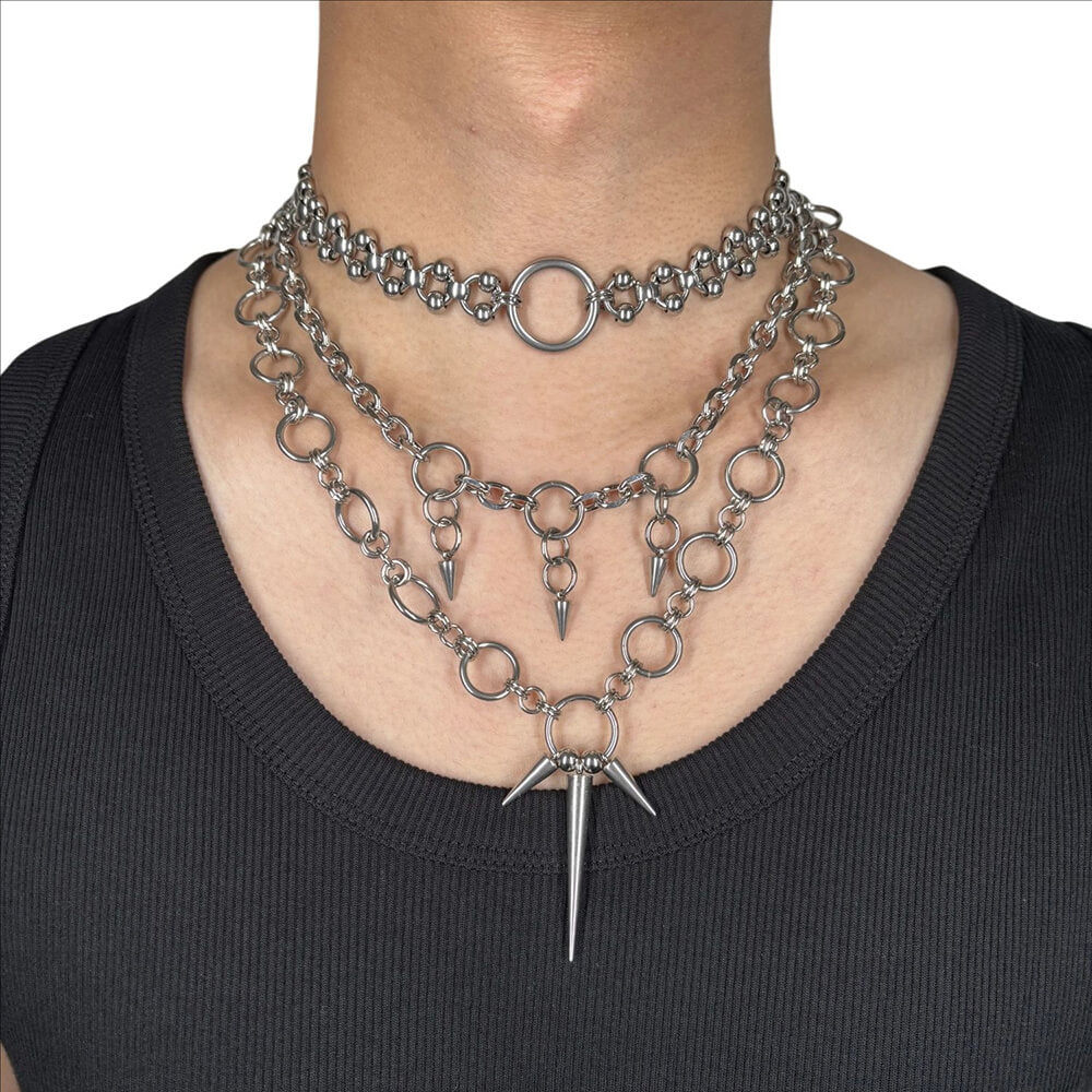 Hip-hop Punk Spiked Multi-layered Stainless Steel Necklace