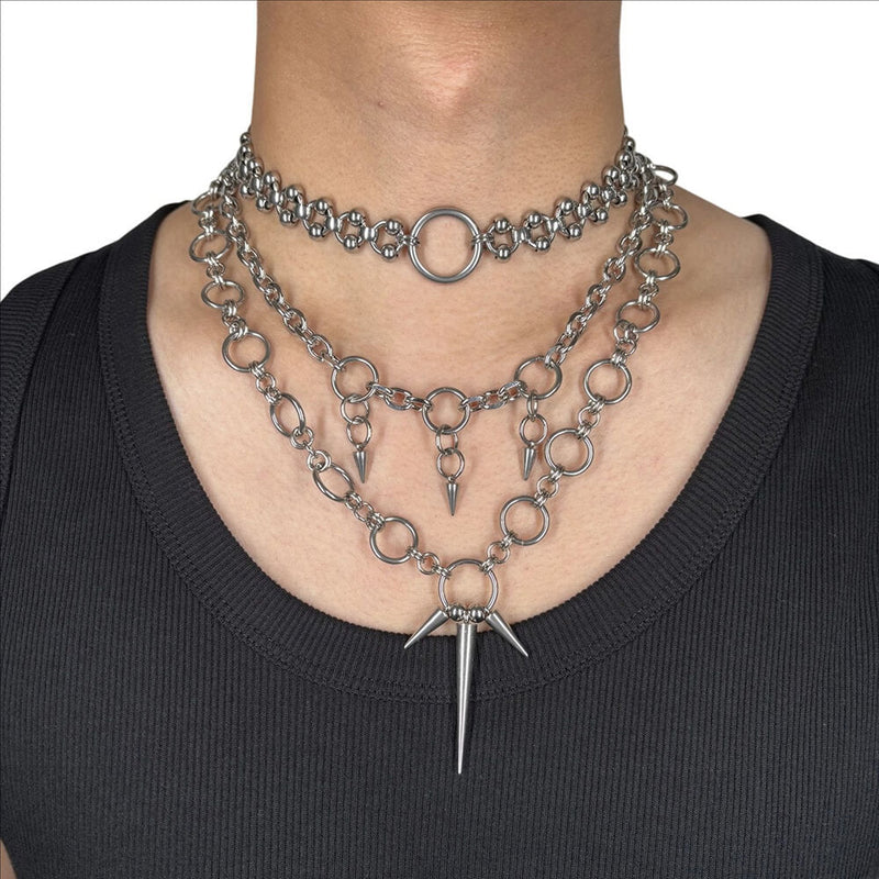 Hip-hop Punk Spiked Multi-layered Stainless Steel Necklace