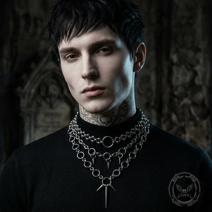 Hip-hop Punk Spiked Multi-layered Stainless Steel Necklace