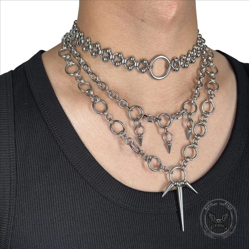 Hip-hop Punk Spiked Multi-layered Stainless Steel Necklace
