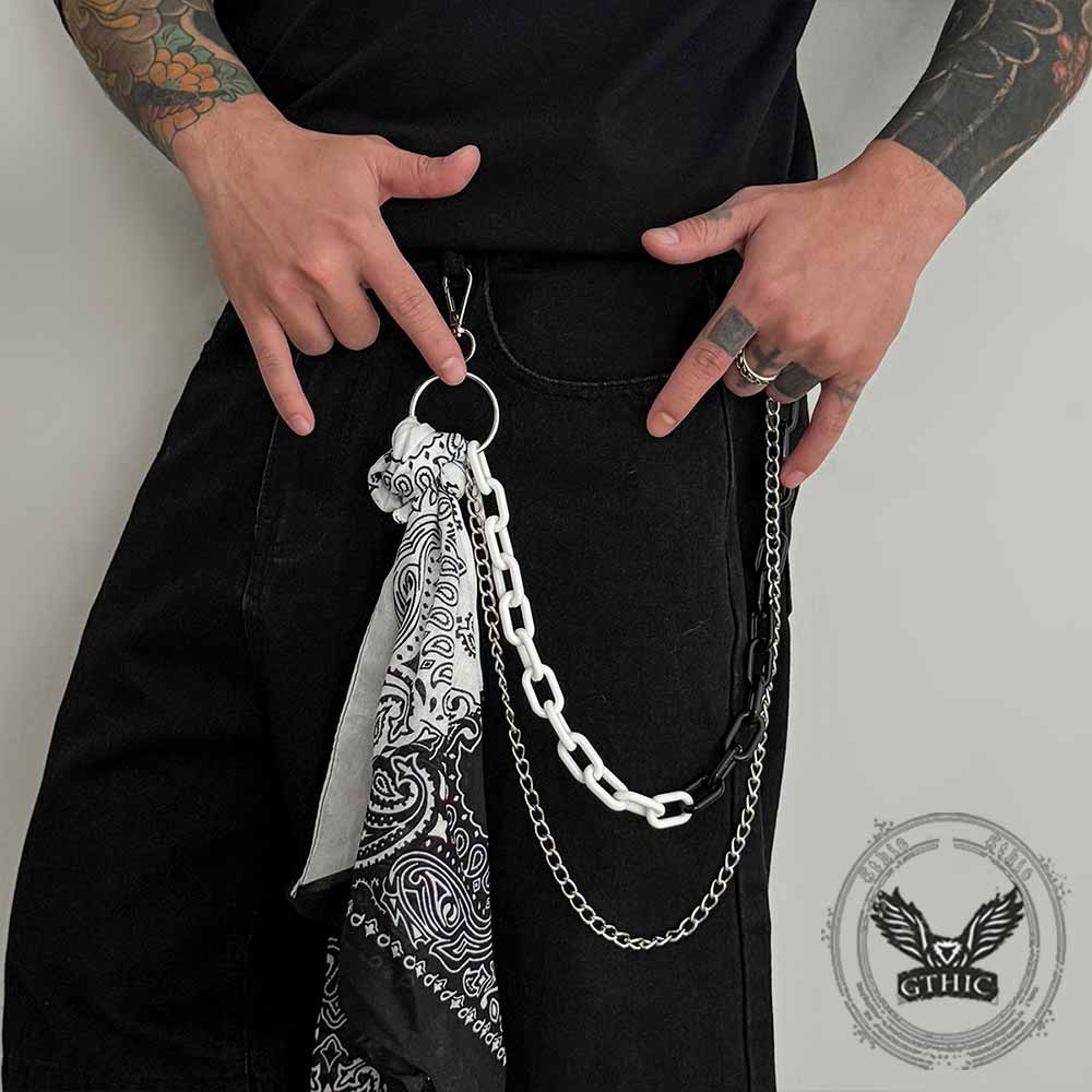 Hip Hop Cashew Flower Square Scarf Alloy Pants Chain