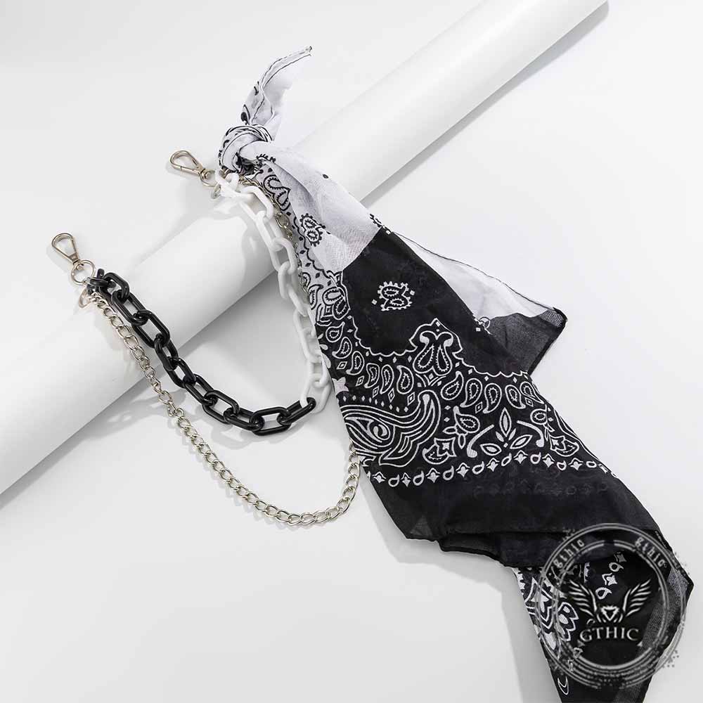Hip Hop Cashew Flower Square Scarf Alloy Pants Chain