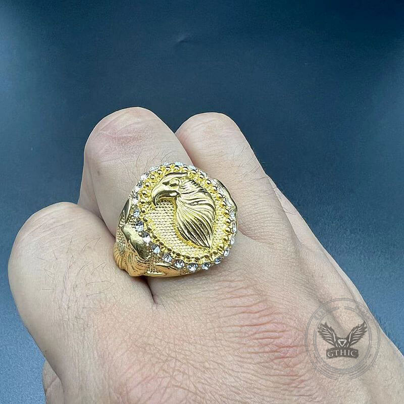 Hip Hop Eagle Rhinestone Stainless Steel Animal Ring