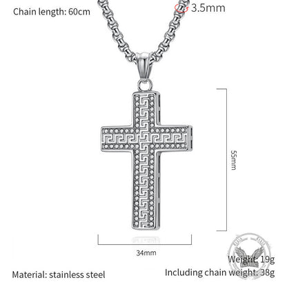 Hip Hop Great Wall Pattern Gem Cross Stainless Steel Pendant