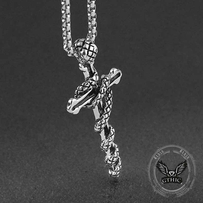 Hip Hop Snake Wrapped Cross Stainless Steel Pendant