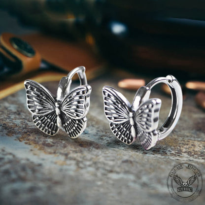 Hollow Out Butterfly Sterling Silver Huggie Earrings