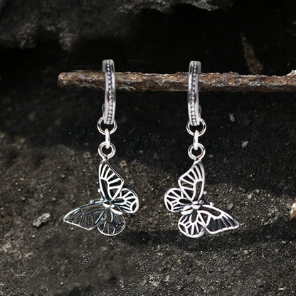 Hollow Out Butterfly Sterling Silver Huggie Earrings