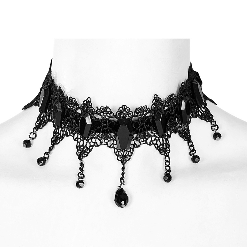 Hollowed Lace and Beads Choker - Victorian Goth Statement
