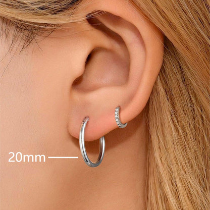 Classic Sterling Silver Piercing Hollow Hoop Earrings for