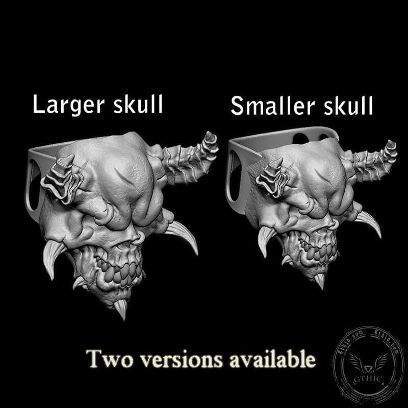 Horned Demon Skull Sterling Silver Ring