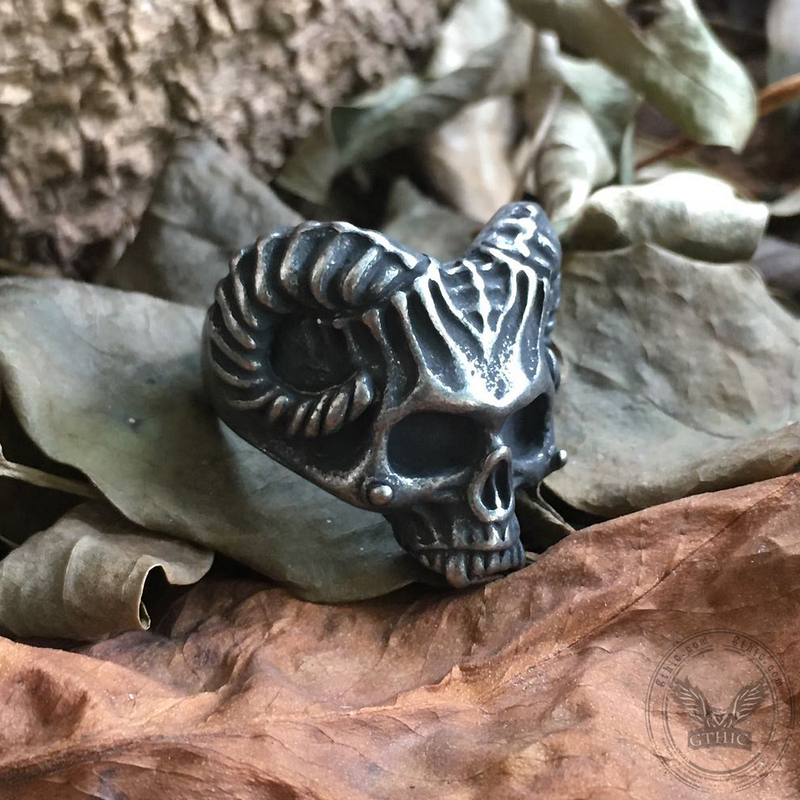 Horned Devil Stainless Steel Skull Ring