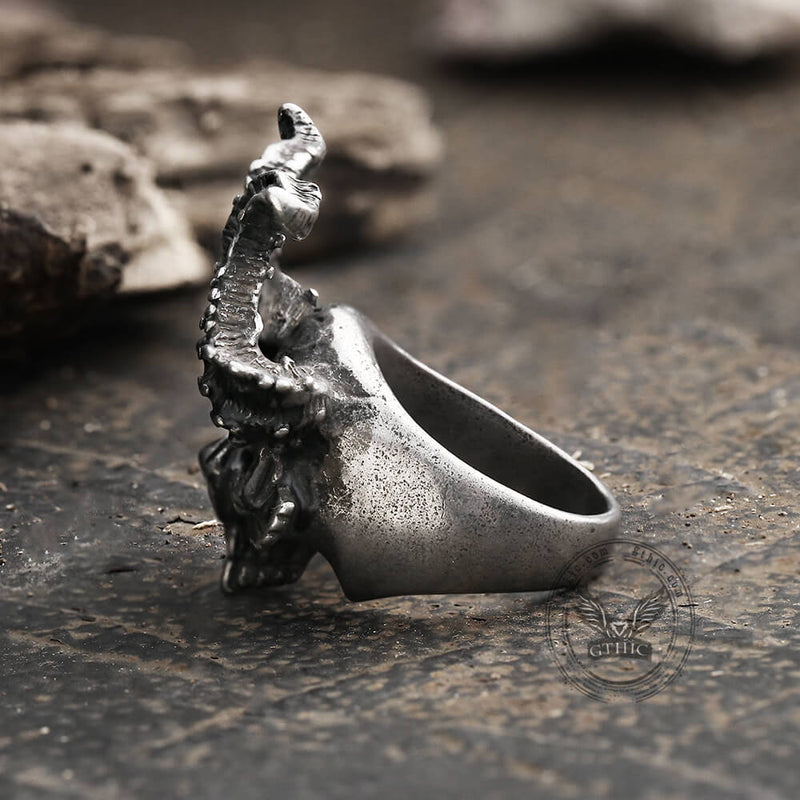 Horned Satan Devil Skull Stainless Steel Ring