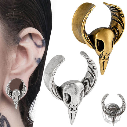 Horned Skull Brass Tunnel Ear Gauges