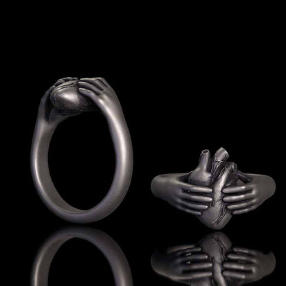 Horror Hands Holding a Heart Sterling Silver Ring