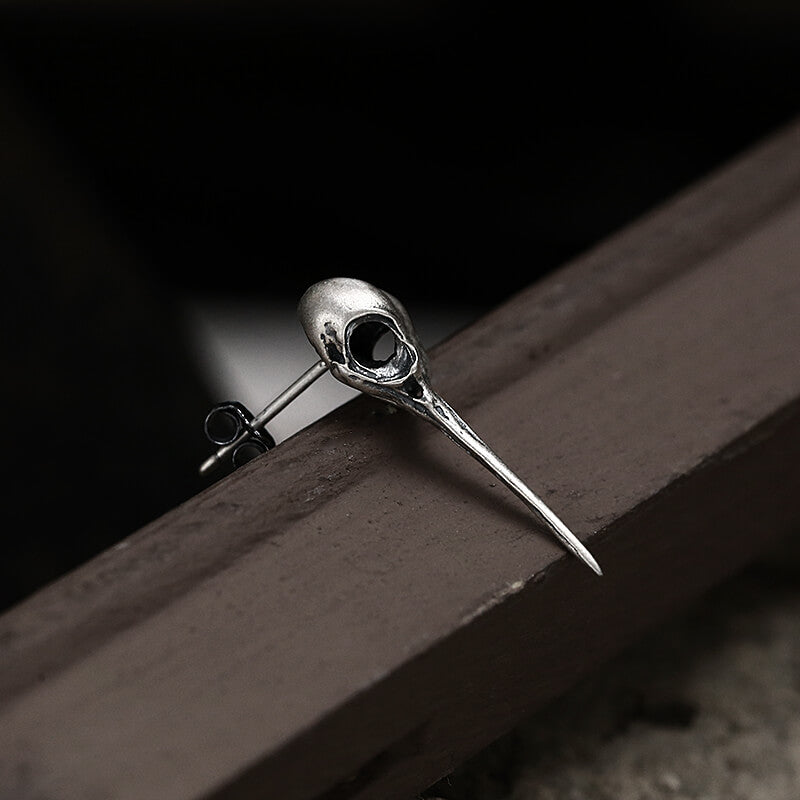 Hummingbird Skull Sterling Silver Stud Earrings