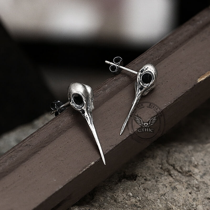 Hummingbird Skull Sterling Silver Stud Earrings