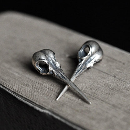 Hummingbird Skull Sterling Silver Stud Earrings