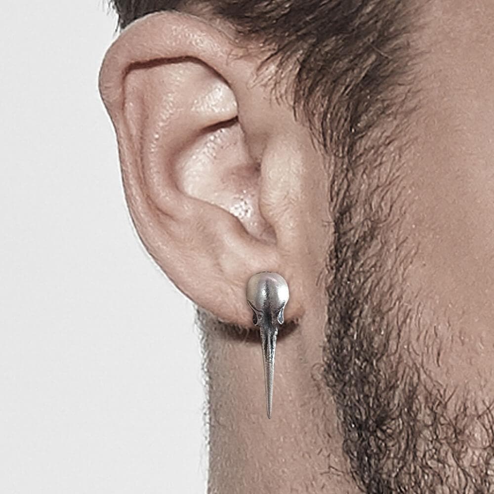 Hummingbird Skull Sterling Silver Stud Earrings