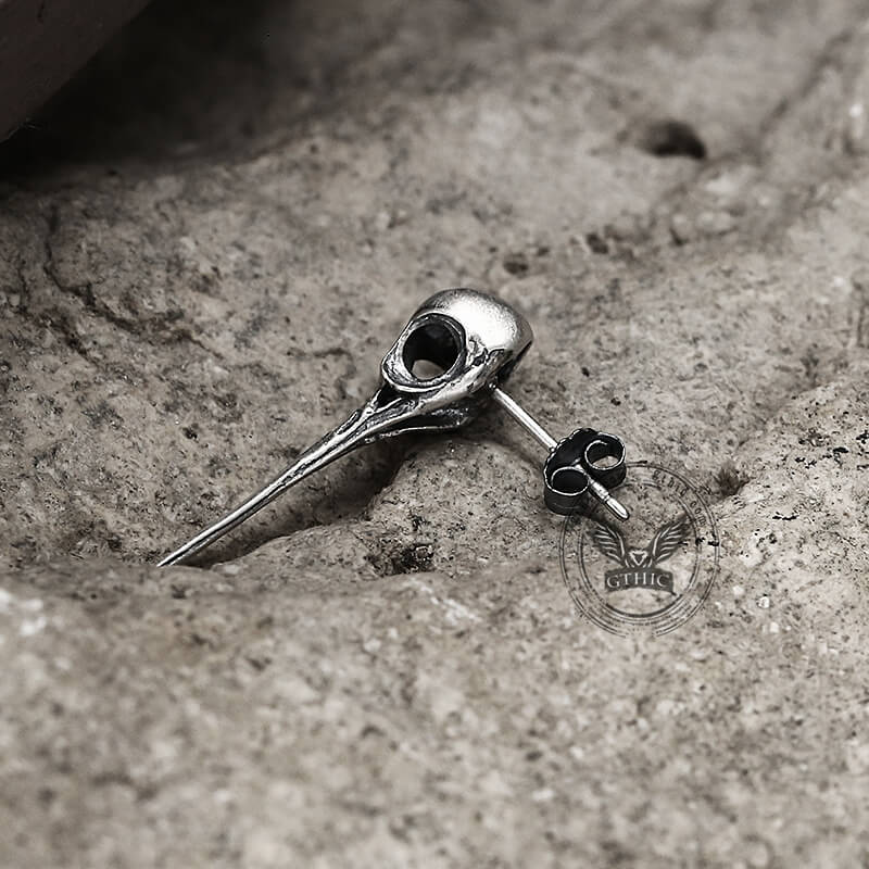 Hummingbird Skull Sterling Silver Stud Earrings