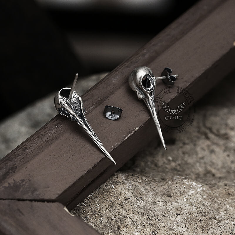 Hummingbird Skull Sterling Silver Stud Earrings