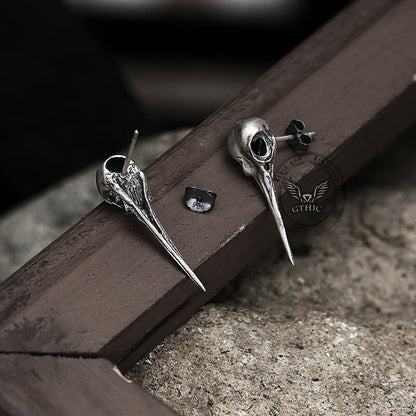 Hummingbird Skull Sterling Silver Stud Earrings