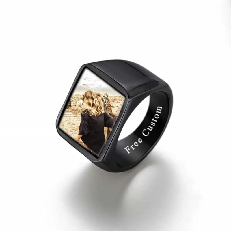 Customized Square Picture Signet Ring With Photo for
