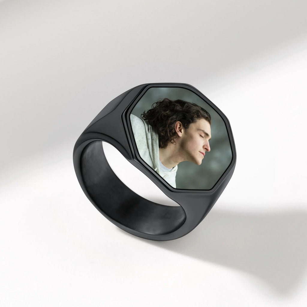 Personalized Octagon Signet Ring With Photo for