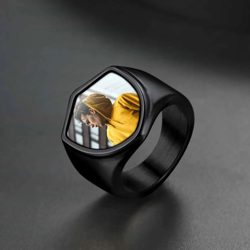 Customized Shield Signet Ring With Photo Memorial Gift for