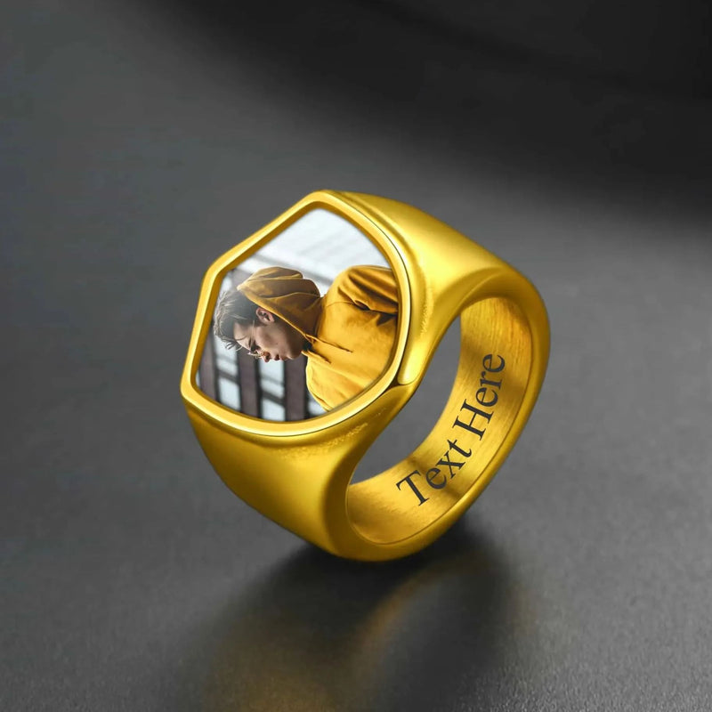 Customized Shield Signet Ring With Photo Memorial Gift for
