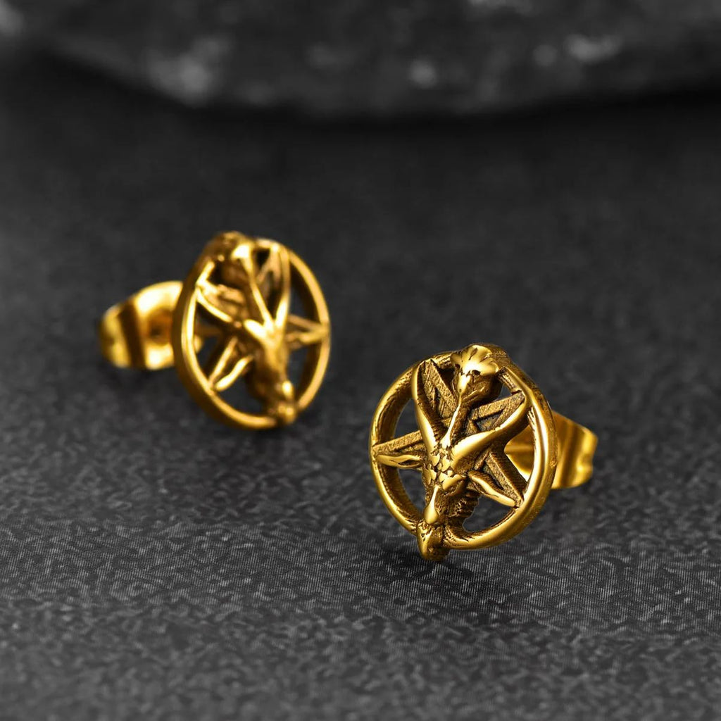 Satanic Baphomet Goat Stud Earrings for