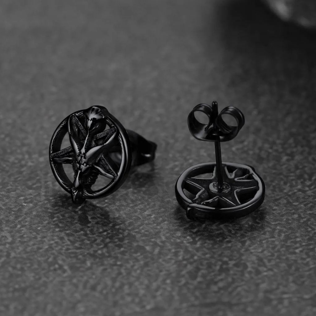 Satanic Baphomet Goat Stud Earrings for