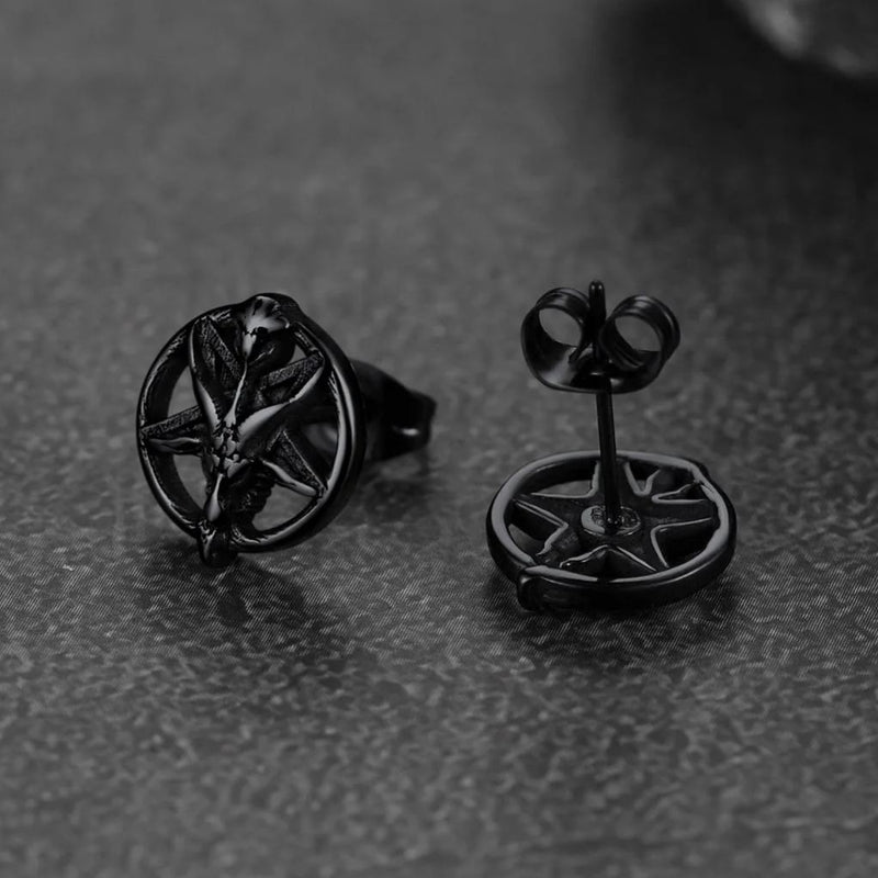 Satanic Baphomet Goat Stud Earrings for