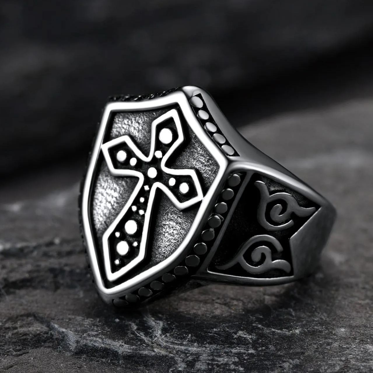 Shield Crusader Templar Cross Stainless Steel Ring for